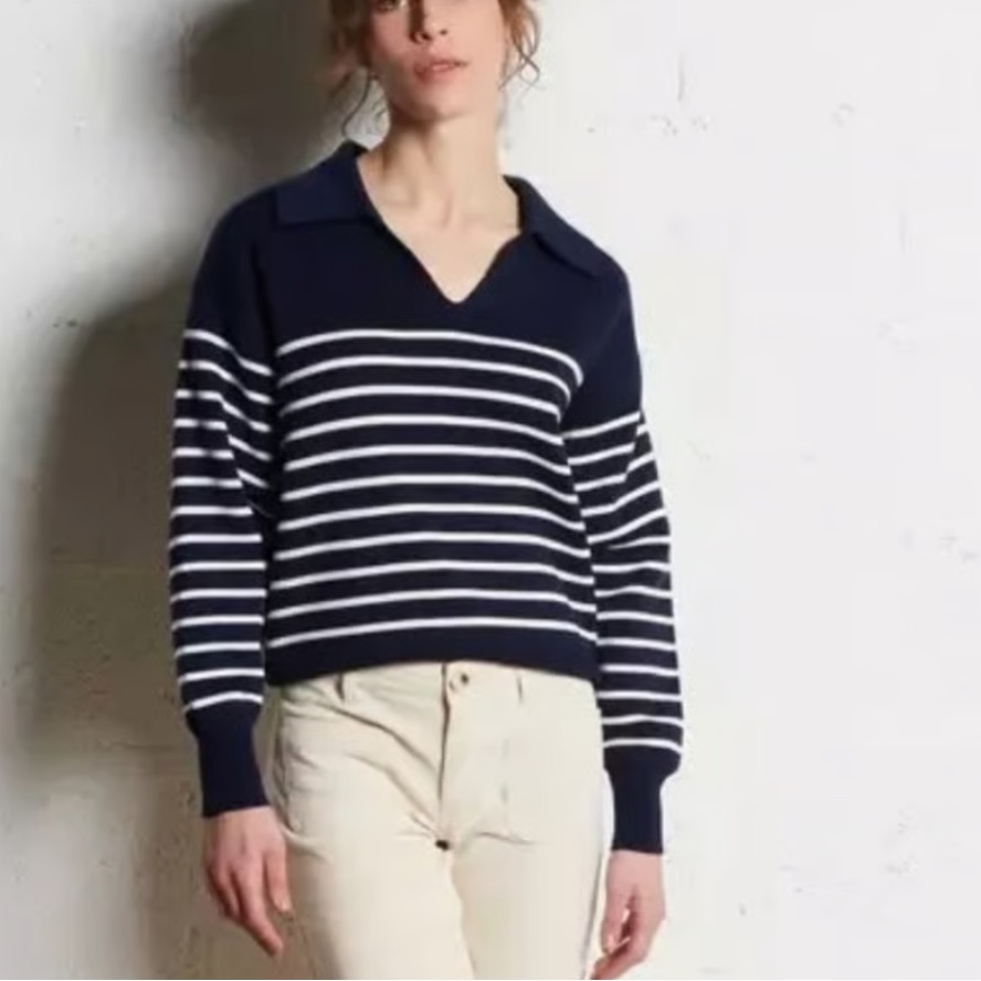 Kerri Rosenthal Stripe Polo Sweater Small